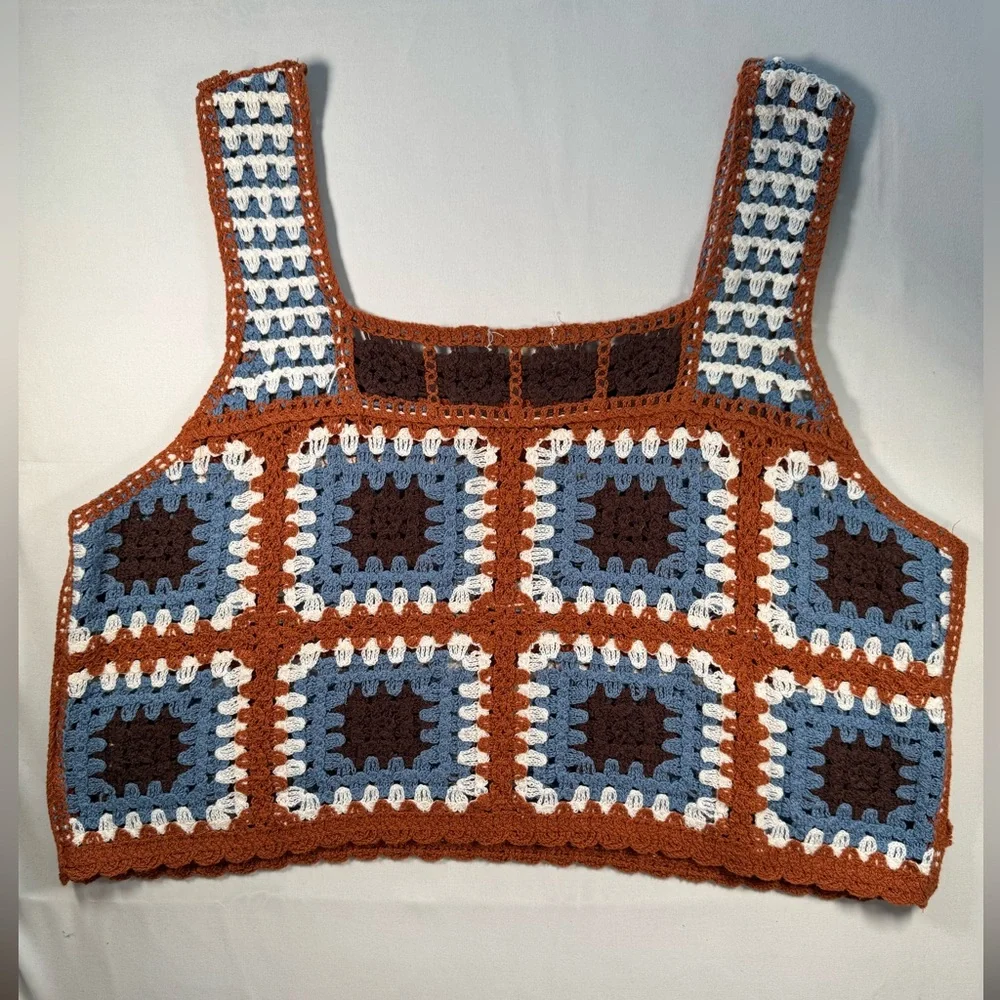 Ultra Pink Orange & Brown Crocheted Tank Top - Picture 3 of 4